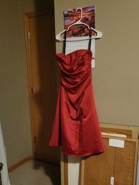 Alfred Angelo Strapless Red Satin Cocktail Dress